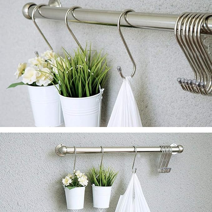 YourGift 10 Pack Heavy Duty S Hooks Silver S Shaped Hooks Hanging Hangers Hooks for Kitchen, Bathroom, Bedroom and Office: Pan, Pot, Coat, Bag, Plants(10 Pack/Silver/Small)