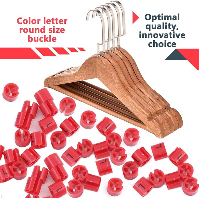 Swpeet 150Pcs Red【 Sizes L 】 Plastic Clothes Hanger Size Markers Color-Coding Hanger Sizes Hangers Tags Marker Garment Size for Wire Hangers Clothing Hangers with Storage Box