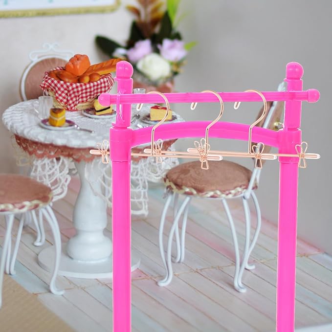 Luxshiny 5Pcs Mini Clothes Hangers, Metal Outfit Hanger Decorative Miniature Hangers Ornaments Clothes Accessories (Rose Gold)