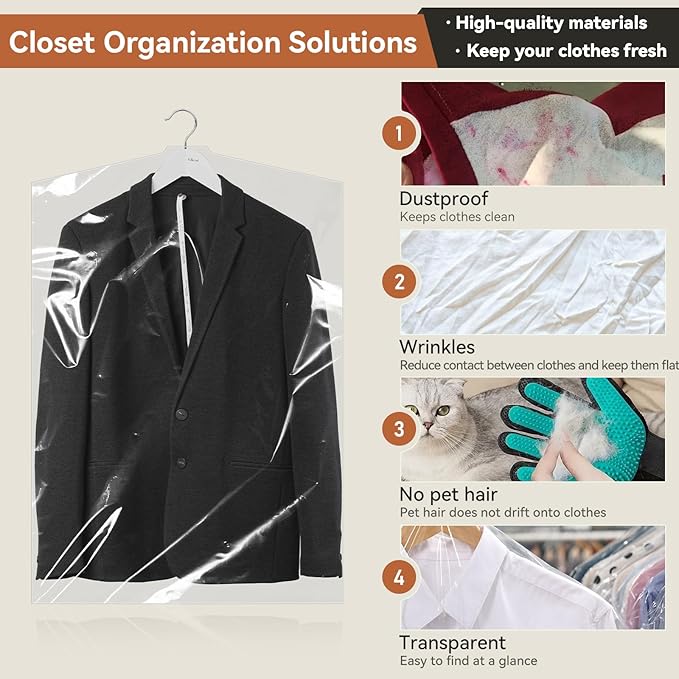 100Pcs Dry Cleaning Bags for Clothes, 35 x 23.6" Dry Cleaner Bags, Plastic Clear Clothes Covers for Hanging, Plastic Drys Cleaning Bag for Coat Suit Shirt Jacket Skirt