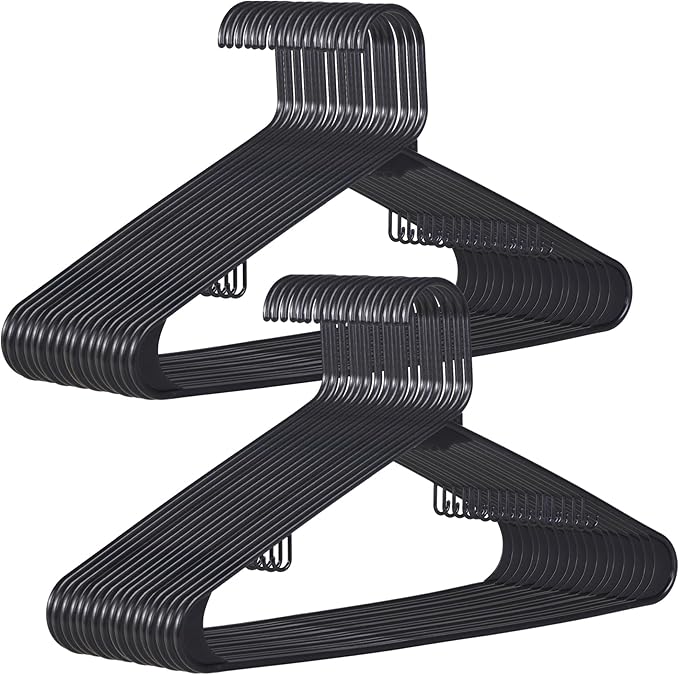 ZENY Plastic Hangers 100 Pack - Clothes Hanger with Hooks - Skirt Hangers - Durable & Space Saving Coat Hanger - Hangers for Coats, Skirts, Pants, Dress (Black)