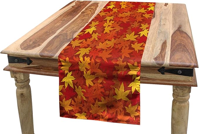Ambesonne Orange Table Runner, Colorful Autumn Fall Season Maple Leaves in Unusual Designs Nature Print, Dining Room Kitchen Rectangular Runner, 16" X 72", Burnt Orange
