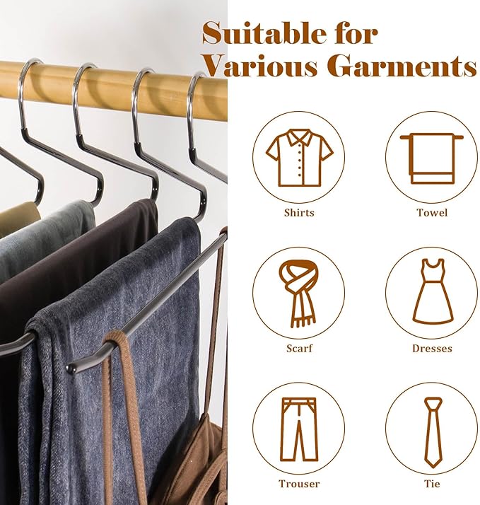 Open Ended Pants Hangers,30-Pack Clothes Hangers Space Saving, Non-Slip Black Metal Hangers, Space Saving Design for Jeans,Slacks,Scarf (Black)