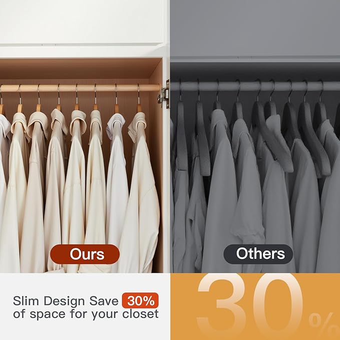 Wooden Hangers 30 Pack,Wood Hanger with Iron Pants Bar, Heavy Duty Coat Hanger, with 360-degree Hook，Smooth Finish Wooden Clothes Hangers, Sturdy Clothes Hangers for Suit Coat Jacket Pants Natural