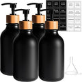 4PACK 16.9Oz Soap Dispenser Bottle, Bamboo Lid Soap Bottle with Anti-Rust Pump, Hand Dish Soap Dispensers for Kitchen, Shampoo Lotion Black Soap Dispenser for Bathroom