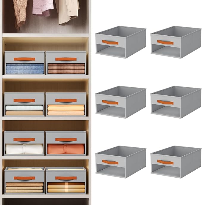 Drawer Organizers and Storage - 6 Pack Foldable Pants Organizer with Clear Window & Handles, Fabric Closet Organizer for Clothes, Jeans, Sweaters, Towels, T-shirt, Scarf (Grey)