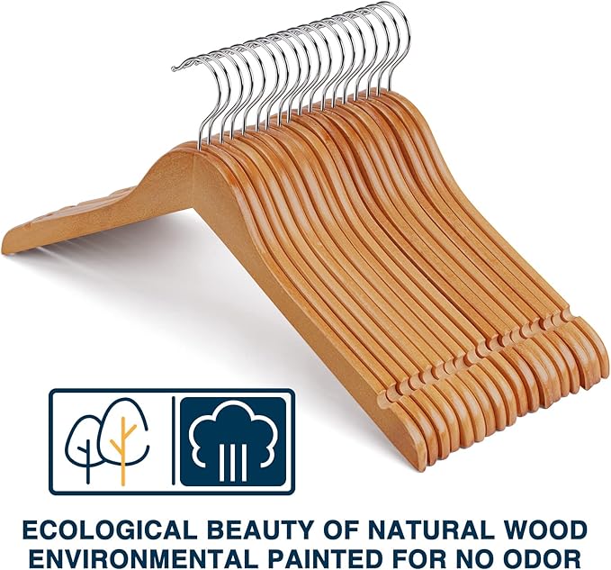 Wooden Hangers Pack of 20 - Sturdy, Heavy Duty Hangers for Shirts, Dresses, Coats & More (Natural)