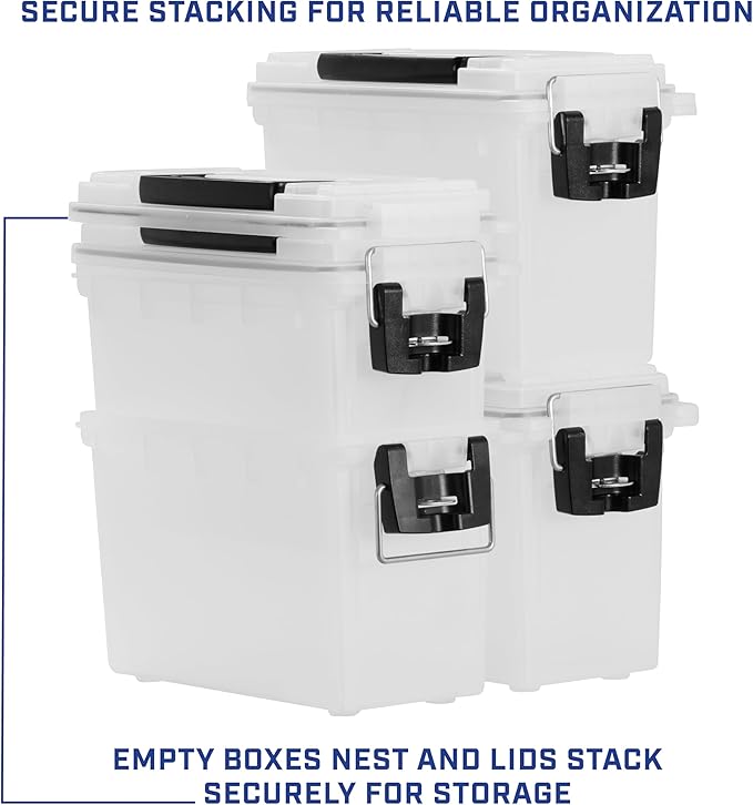 Sheffield 12758 4-Pack Ammo Storage Box, Stackable .30 Cal Field Boxes, Water and Dust Resistant, Lockable Storage Box with Handle, Secures Hunting Gear, Supplies, and Bullets, Made in USA, Frost