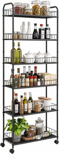 6 Tier Slim Rolling Storage Cart, Mobile Shelving Unit with Wheels, Metal Wire Storage Rack with Baskets for Kitchen Bathroom Office Laundry Narrow Piaces (10in Rolling Cart)