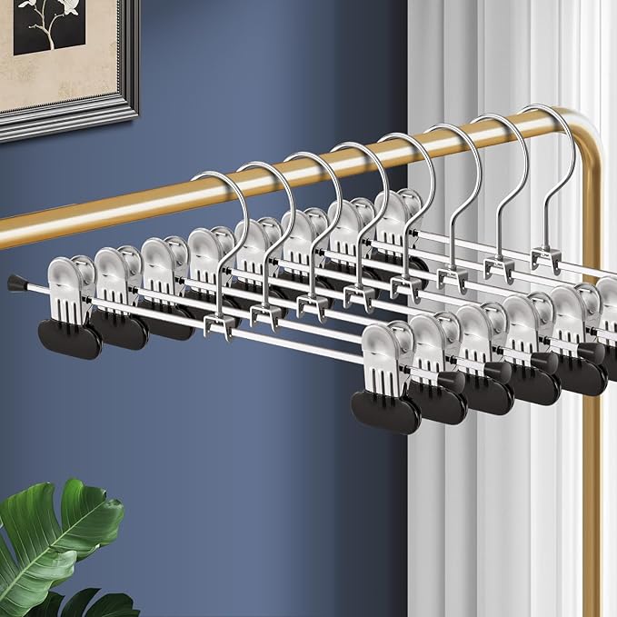 Pants Hangers with Wide Clips 30 Pack Adjustable Skirt Hangers for Women Non-Slip Clothes Hanger for Pants Heavy Duty Space Saving Trousers Hanger for Jeans,Shorts Black,12Inch