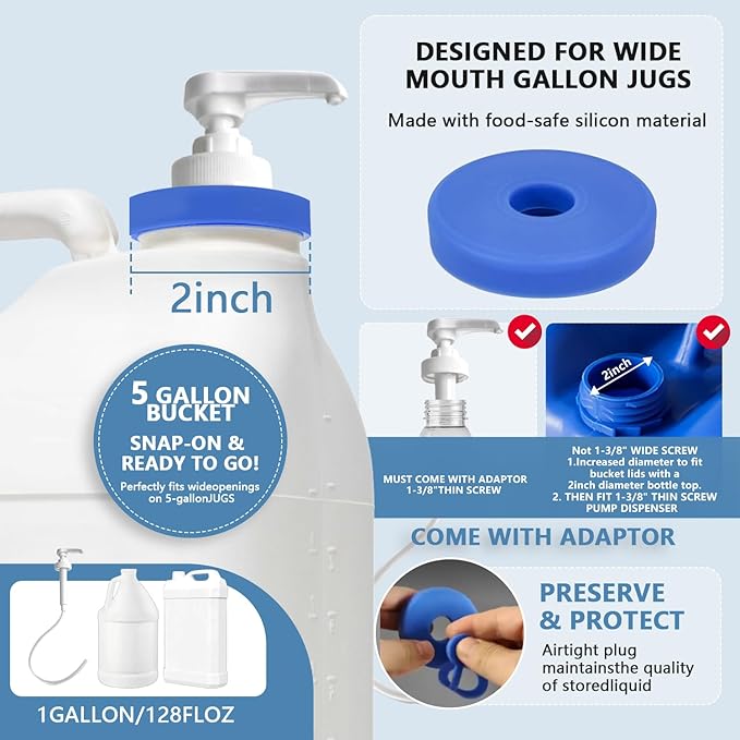 5 Gallon Bucket Pump Dispenser, Coffee Syrup Pump for Gallon Bucket Bottle Jug Torani Skinny Syrup with 70cm Soft Silicon Avoid Dripping for Conditioner Shampoo Soap Laundry Detergent Pancakes