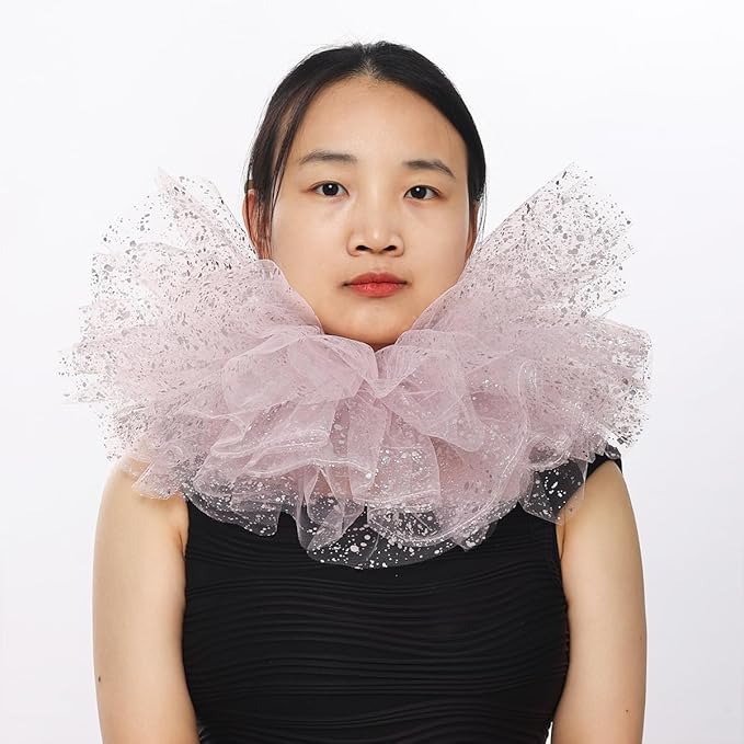 BLESSUME Victorian Retro Mesh Neck Ruff Ruffle Collar Layered Clown Neck Collar
