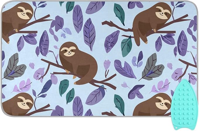 Ironing Mat Pad for Table Portable Travel Iron Blanket Ironing Board Covers Pressing Mat Heat Press Pads 27.6x47.2 Inches Cartoon Sloths Branch Purple60