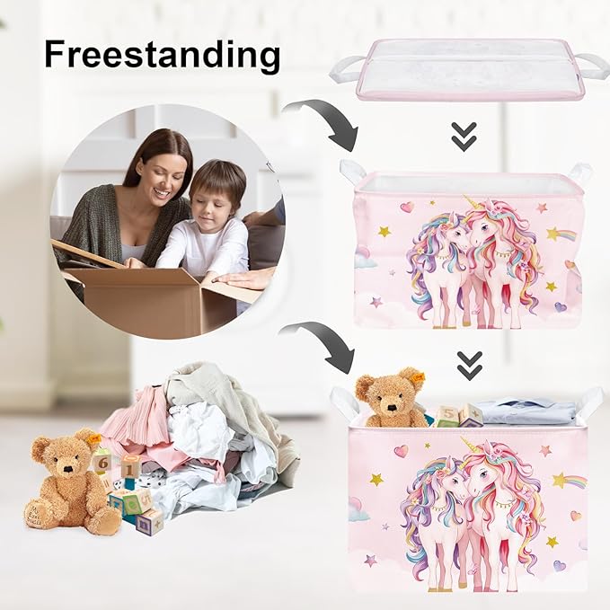 Clastyle Cute Unicorn Laundry Basket Cloud Kids Clothes Book Storage Basket Gift Toy Box for Bedroom Decor,Hearts,40x30x30 cm