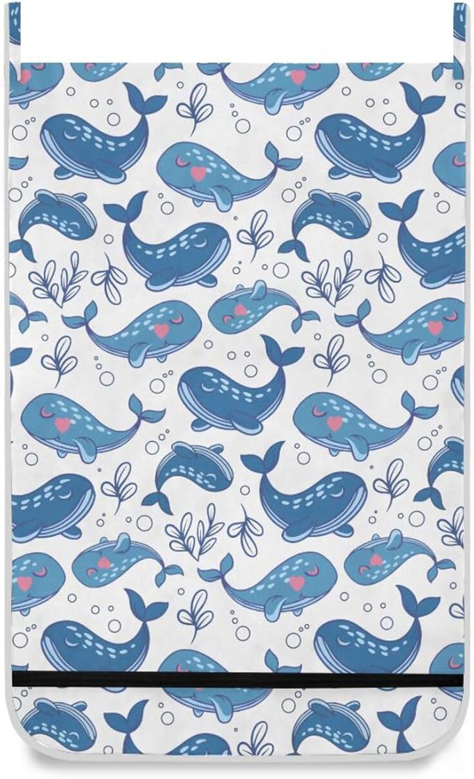 Hanging Laundry Hamper Over Door with Stainless Steel Hooks Dirty Clothes Hamper Bag 29.5X20inch 2PCS Cute Whale