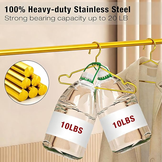 30 Pack Clothes Hangers, METLUCK Stainless Steel Gold Hangers for Clothes Strong Wire Metal Coat Hangers Standard Suit Hangers, Great for Daily Use -17.7 Inch, Gold