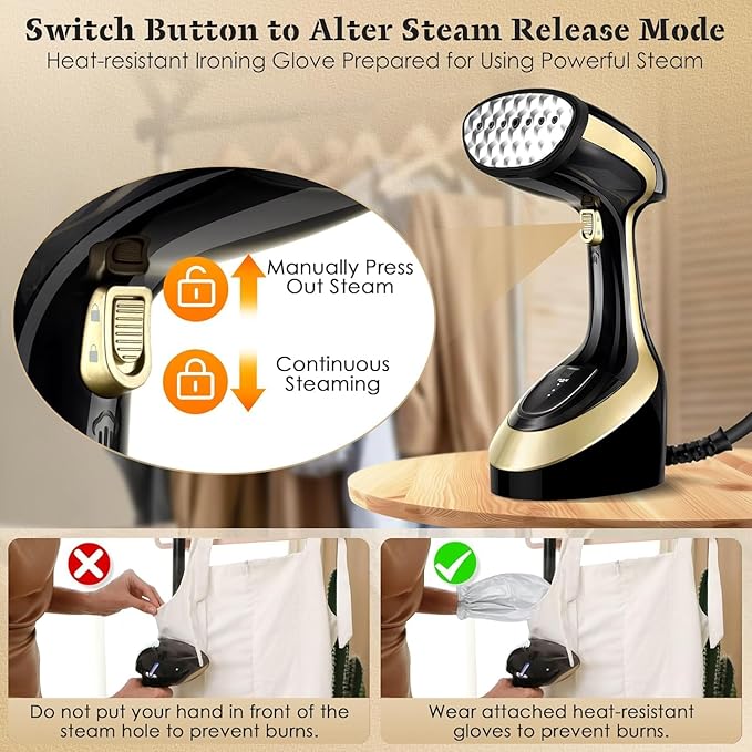 Handheld Garment Steamer for Clothes 1800W: Birthday Gifts for Women Men, Upgraded Leak-proof Design, Strong Penetrating Steam, Wrinkle Remover - Portable Steamer Gifts for Women