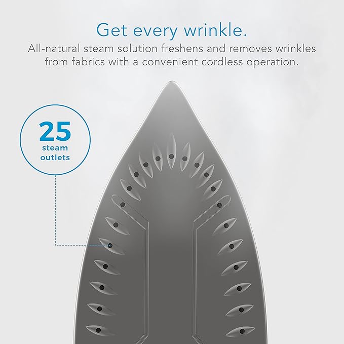 Steamfast SF-760 Portable Cordless Steam Iron, With Carrying Case, Non-Stick Sole Plate, White