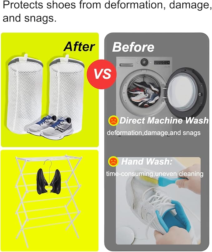 Shoe Washing Machine Bag,3 Pack Laundry Shoe Bag for Washer and Dryer,Mesh Laundry Bags with Zipper for Sneakers,Trainers,Socks,Bras,Delicates,and Toys