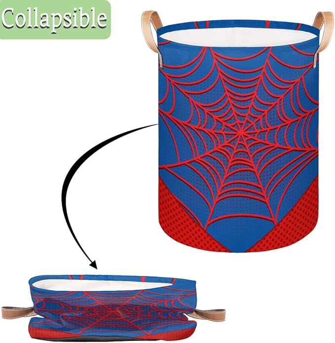 Large Laundry Basket Hamper - Blue Spiderweb 62L Collapsible Storage Bin for Kids Toys, Dirty Clothes, Blankets, Tall Baby Nursery Hamper for Boys Bedroom Bathroom Decor, Gift Basket
