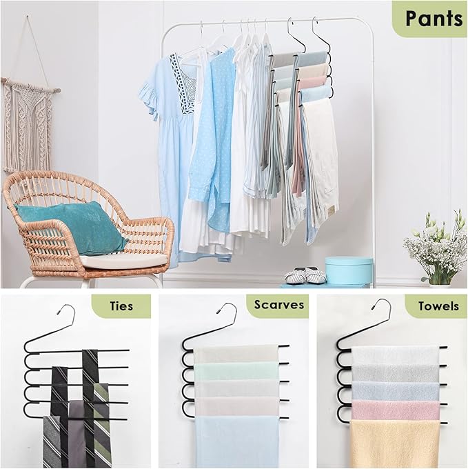 Velvet Hanger for Pants Space Saving- Multi Layer Jeans Trouser Hanger,Myfolrena Open Ended Hanger for Pants Multiple Hangers Closet Organizer for Scarf Jeans Leggings(5-Pack)