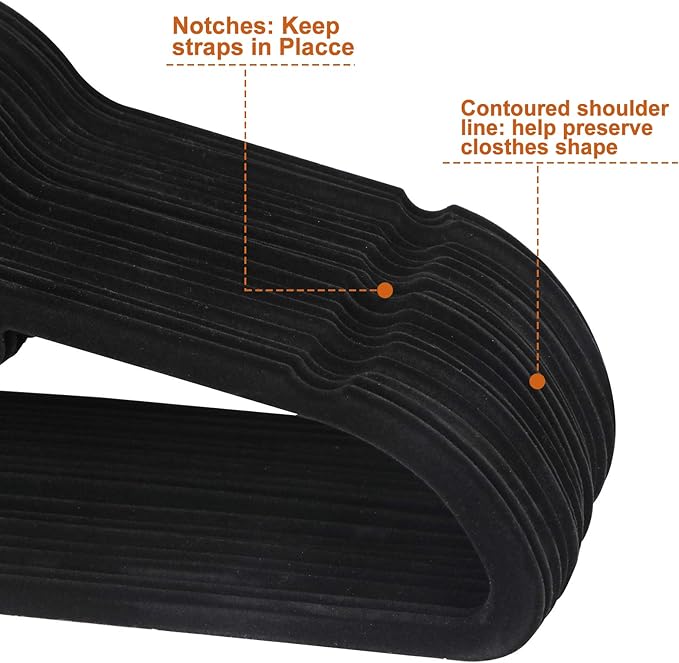 SUPER DEAL Velvet Hangers 100 Pack, Non-Slip Clothes Hangers with Tie Bar and Shoulder Notched Premium 360 Degree Swivel Hook for Coat Suit Pants Dress Closet Space Saving, Black