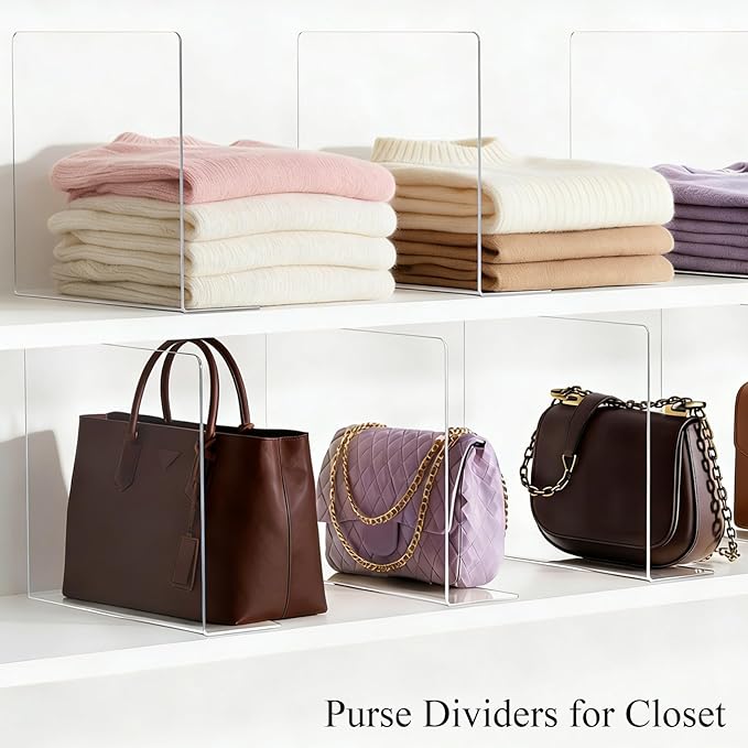 Shelf Dividers for Closet Organization: 12" Tall Acrylic Closet Dividers for Shelves - Clear Free Standing Shelf Separators for Clothing Sweater Purse