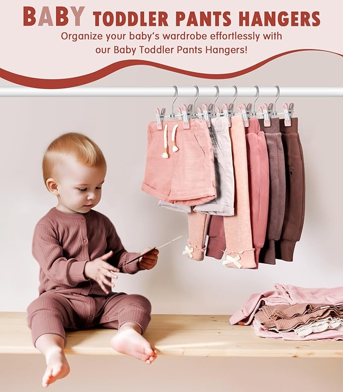 DOIOWN 20 Pack Baby Hangers, Baby Pants Hangers with Clips,Toddler Hanger for Pants, Skirts, Clothes, Non Slip Space Saving Kids Hangers for Closet Organization,Newborn Essentials Closest Organizer