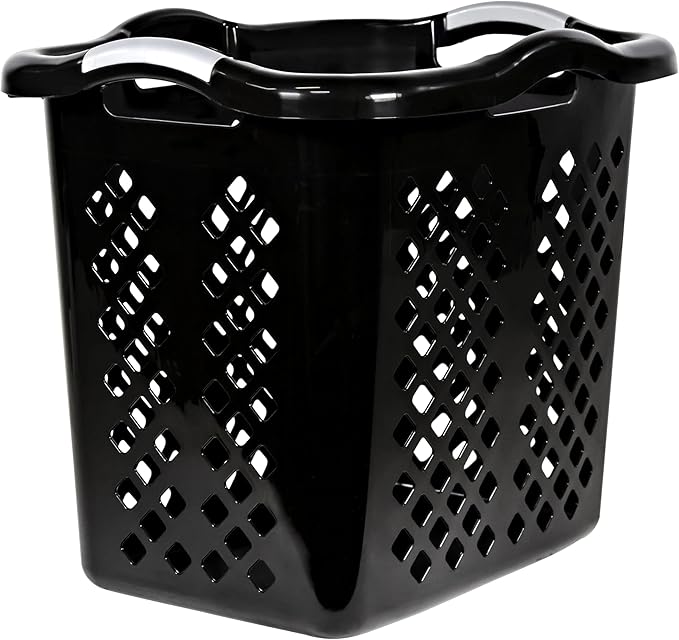 2 Bushel Plastic Lamper Laundry Basket, Black, Adults and Tweens