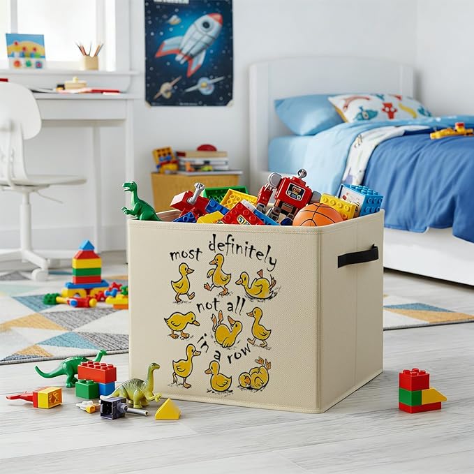 Funny Yellow Duck Storage Bin Box with Handles, Most Definitely Not All in a Row Foldable Baskets Organizer for Bedroom Bathroom Kids Room Clothes Toys Books, Toybox for Boys Girls