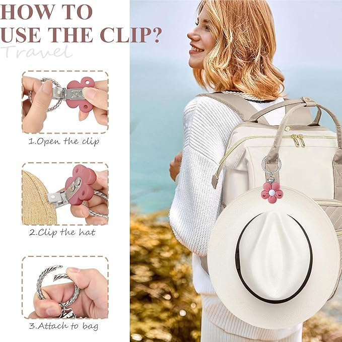 Hat Clip - Hat Holder for Travel on Bag - Silicone Hands Free Hat Clip for Purse Luggage - Protect Hat from Falling