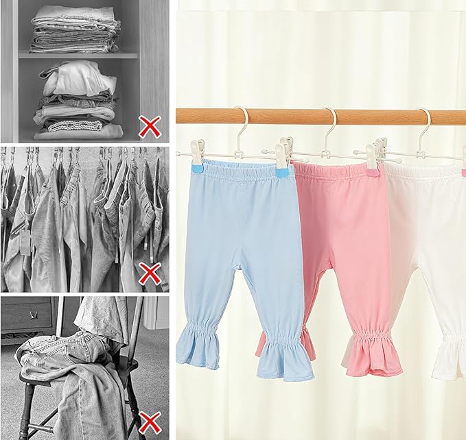 Metal Wire Clips Pants Baby Children Bottom Clothes Hangers, 20 Pack Baby Toddler Infant Newborn Kids Heavy Duty Trousers with Adjustable Clips, 11.8" Space Saving for Legging Garment Jeans (Pink)
