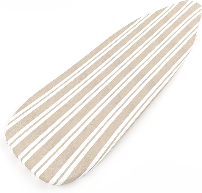 Encasa XO Ironing Board Cover and Pad 49"x18" - 4mm Felt Wide Iron Board Cover with Padding, Stain-Safe Dye, Non Slip, Elastic Bungee Cord Tightening, Heat Resistant Franca Beige Stripes