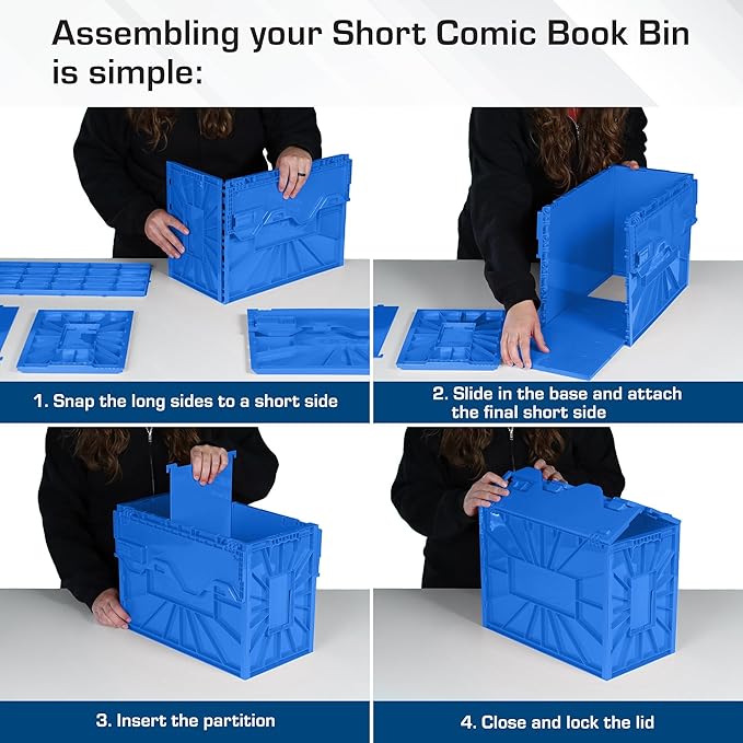 BCW Short Comic Book Bin | Holds 150 Comics | Stackable Plastic Storage | Acid-Free Organizer | Blue, 2 Pack