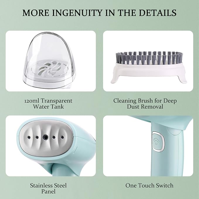 Handheld Clothing Steamer, 1000W Portable Foldable Stainless Steel Panel Steam Iron，A Small Clothing Wrinkle Remover Weighing 1.32 Pounds Suitable for Home, Travel & Office (Blue)