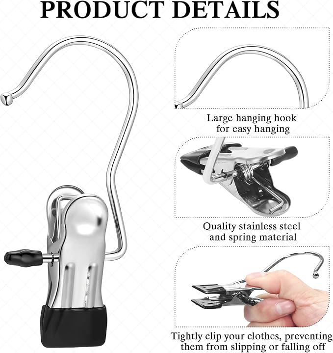 150 Pcs Boot Hangers Clips Laundry Hooks Hanging Stainless Steel Clothes Pins Portable Clip Hangers for Closet Travel Socks Pants Handbags Hats Towels (Black)