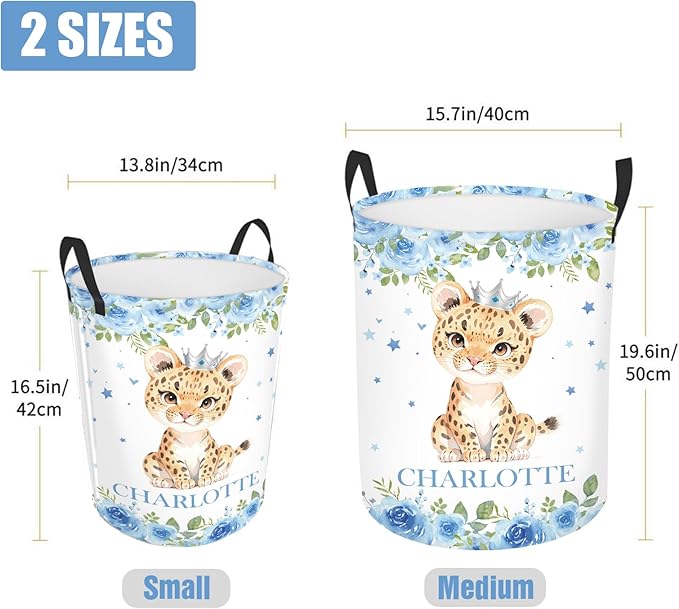 Personalized Laundry Basket for Kids Boys Girls Adults, Custom Name Lion Laundry Baskets for Nursery, Customize Blue Laundry Hamper, Personalized Gift with Baby Name 2 Sizes