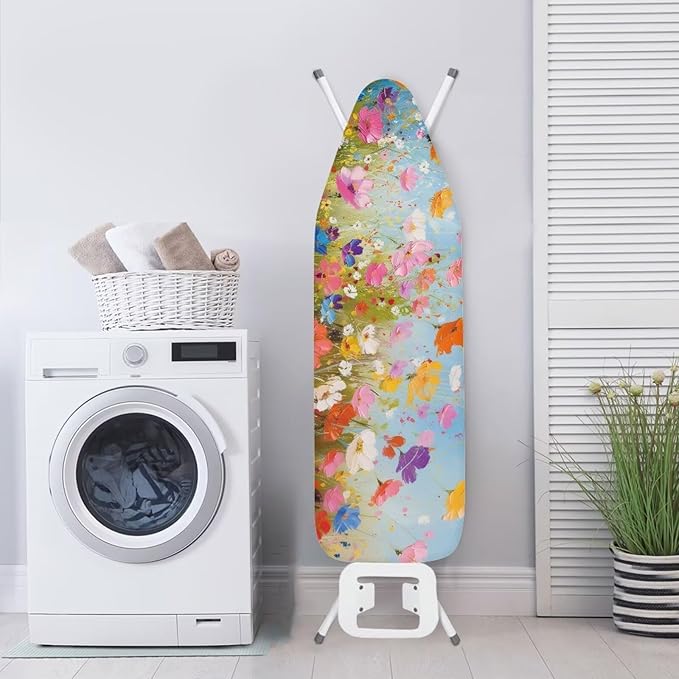 Flower Butterfly Ironing Board Cover and Pad Heat Reflective Stain Resistant Iron Board Cover with Padding Standard Size 15x54 Pressing Cloth for Ironing
