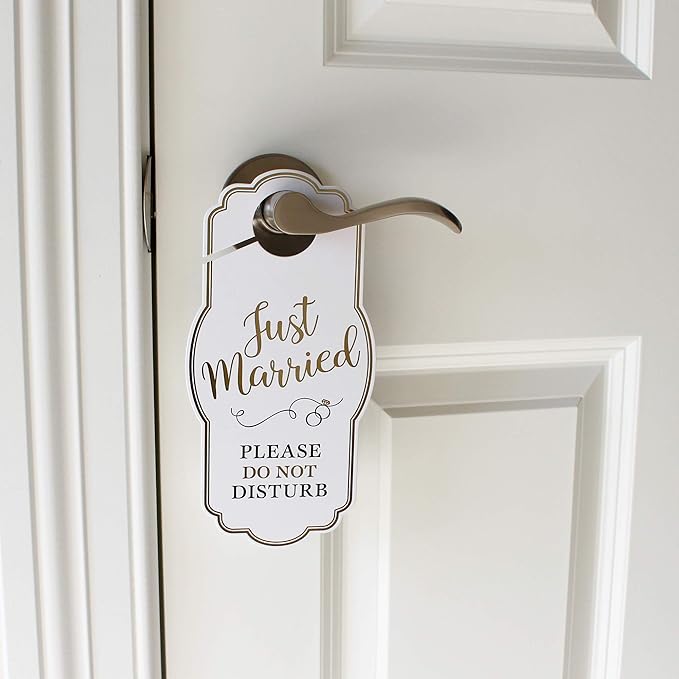 Lillian Rose White and Gold Wedding Door Hangers for Bride, Groom, and Guests