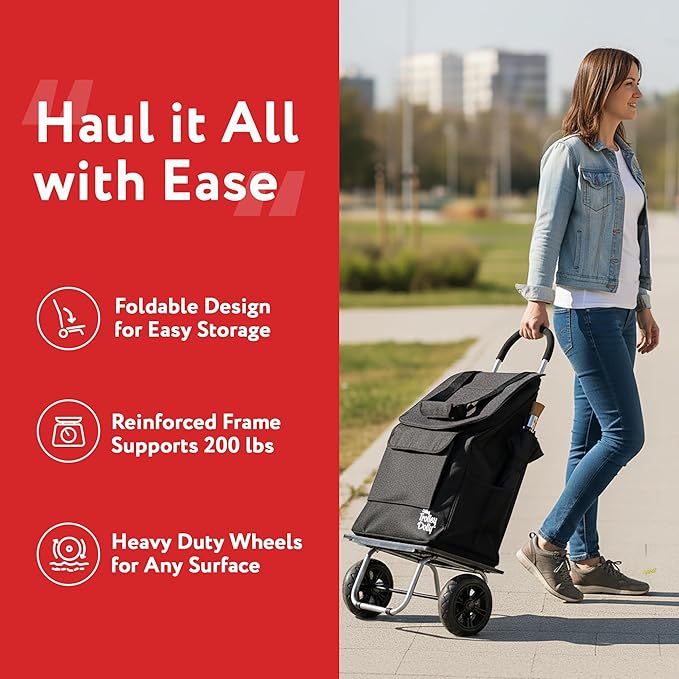 dbest products Bigger Trolley Dolly, Black Shopping Grocery Foldable Cart