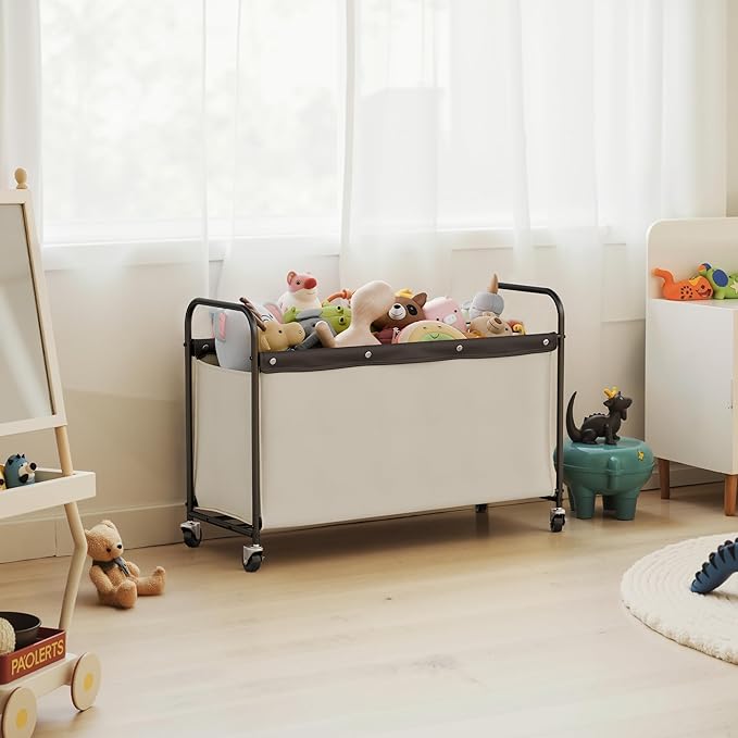 StorageWorks Storage Chest with Wheels, Extra Large Storage Organizer, Metal Storage Box for Bedroom, Living Room, Closet, 135L, Beige