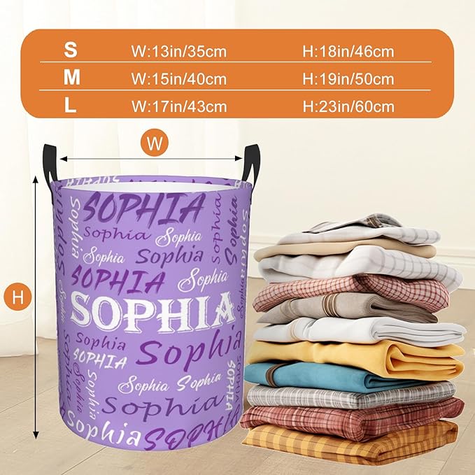 Custom Name Laundry Hamper, Personalized Laundry Basket with Name for Baby Boys Girls, Customized Collapsible Dirty Clothes Hamper Storage with Handles for Bedroom Bathroom Dorm Room Decor