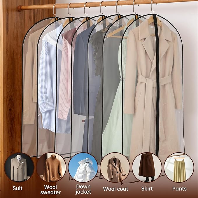 Garment Bags Zippered Hanging Storage Protect Dust Closet Organization Hanging Clothes Bags for Suits, Dresses, Coats (24x48 5Pack)