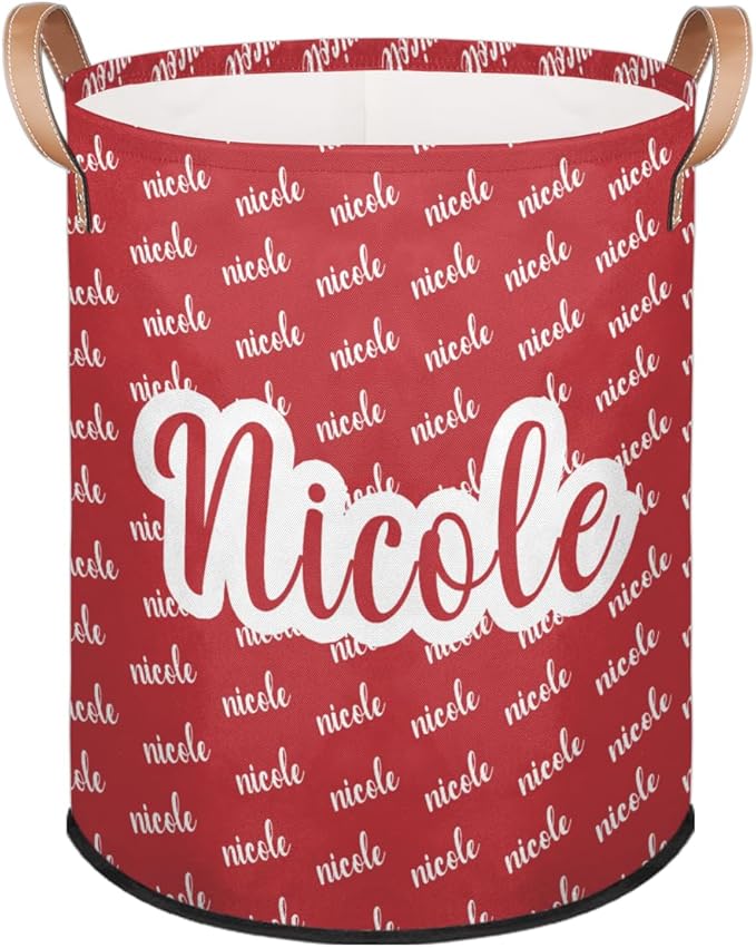 Custom Name Red Laundry-Hamper, Personalized Kids-Clothes-Hamper Foldable with Name, Customized Storage Basket with Handles Waterproof Gift for Boys Girls Baby Women