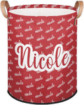 Custom Name Red Laundry-Hamper, Personalized Kids-Clothes-Hamper Foldable with Name, Customized Storage Basket with Handles Waterproof Gift for Boys Girls Baby Women