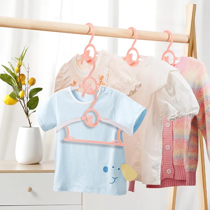 Baby Hangers, 11-14 Inch Extendable Kid Hangers, Non-Slip, Stackable, Space Saving, Pink, 100 Pack