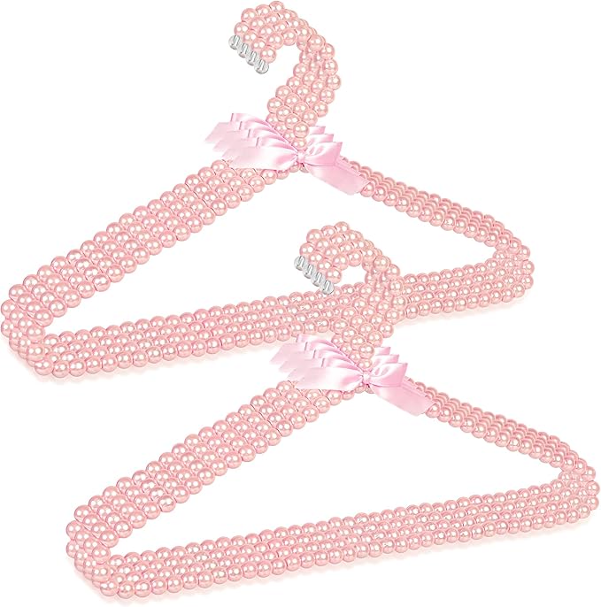 Concepts Premium Heavy Duty Pearl Hangers with Ribbon Trim for Wedding and Engagement Gowns - Slim Design Also Can Be Used for Suits and Shirts (Pink 8 Pack)