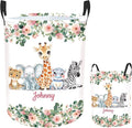 Custom Woodland Animals Laundry Basket for Kids, Personalized Name Baby Dirty Clothes Basket with Name and Handles, Customize Laundry Hamper, Personalized Laundry Basket for Nursery Girl