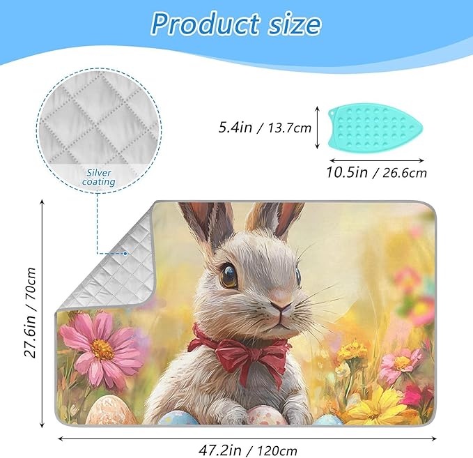 Ironing Mat &Pad Magnetic Heat Resistant Pads Portable Travel Ironing Blanket Ironing Board Covers 27.6x47.2Inches Easter Bunny Easter Egg15