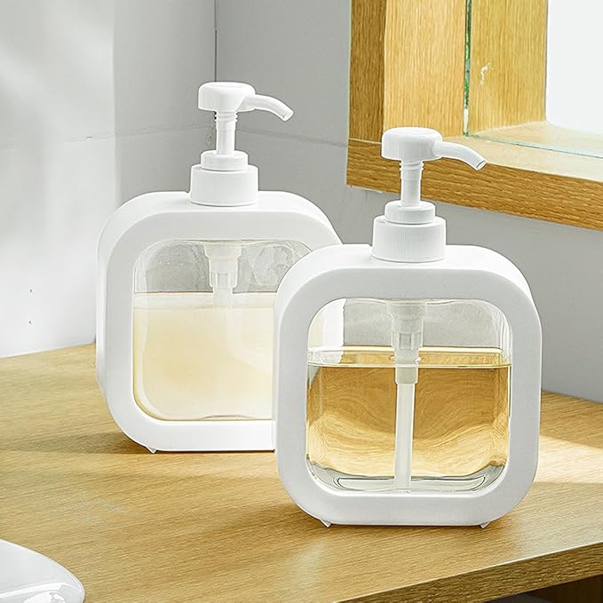 Hand Soap Dispenser for Bathroom, Modern Dish Soap Dispenser for Kitchen Sink, Liquid Soap Container with Pump, Clear Plastic Soap Pump Bottles (2 Packs,10oz, White)